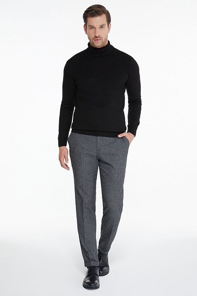 Hatemoğlu Men's Black Patterned Full Turtleneck Regular Fit Knitwear Sweater