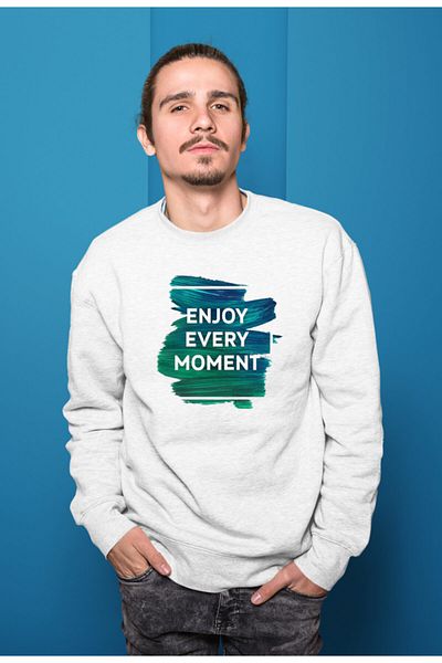 Raf Coll Λευκό φούτερ Unisex με ψηφιακή στάμπα με λαιμόκοψη