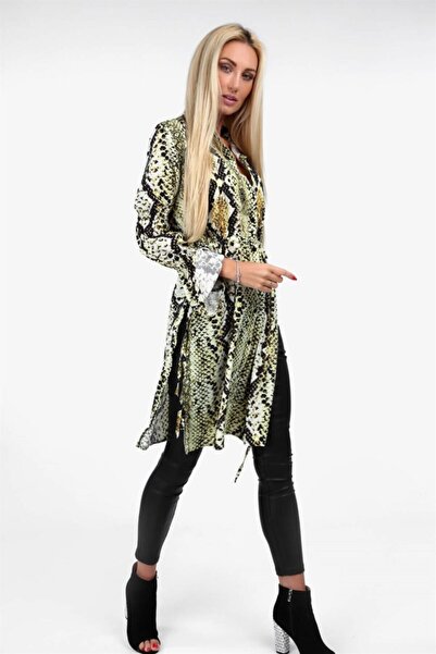 fasardi Kadın Sarı Yanları Yırtmaçlı Gömlek Elbise