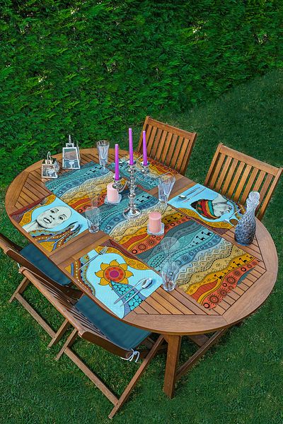 Realhomes 4+1 Set de serviciu și alergător american colorat cu design etnic