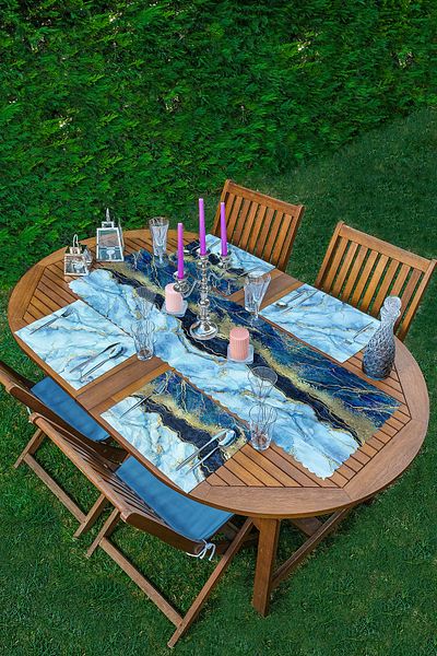 Realhomes 4+1 Blue Marble Designed American Service & Runner Set