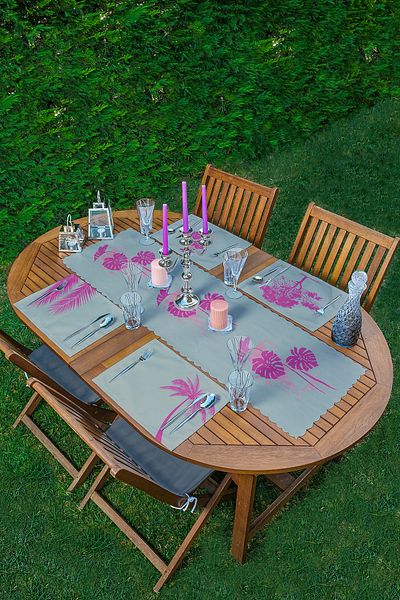Realhomes Set 4+1 Fuchsia Tree Motif American Service & Runner Set pe fundal gri