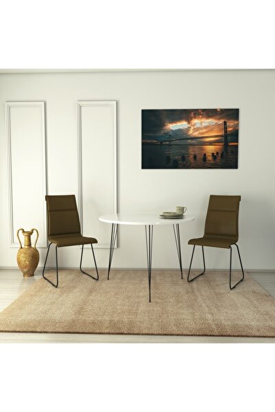 PASİFİC HOME Sandalf Metal Ayaklı Yuvarlak Mutfak Masası, Parlak Beyaz