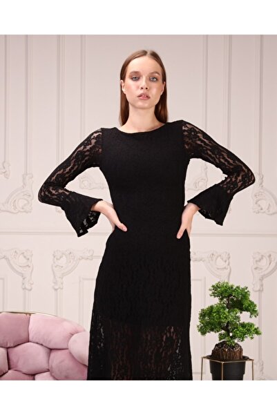sarebutik Pekerbutik Siyah Güpürlü Elbise Abiye