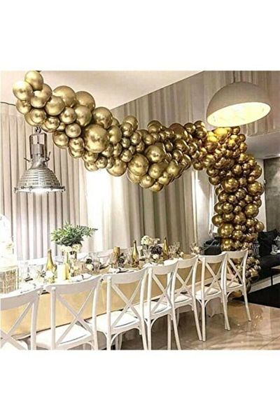 Party City Gold Color Chrome Balloon 100 Pieces and Balloon Chain Set 5 m
