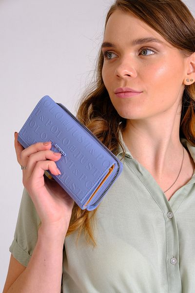Just Polo Women's Blue Multifunctional Vegan Wallet with 8 Cards + 1 ID Compartment, Snap and Zipper Closure