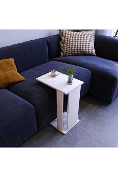 PASİFİC HOME Single Çok Amaçlı Tekerlekli C Sehpa , Koltuk Sehpası - Açık Koton