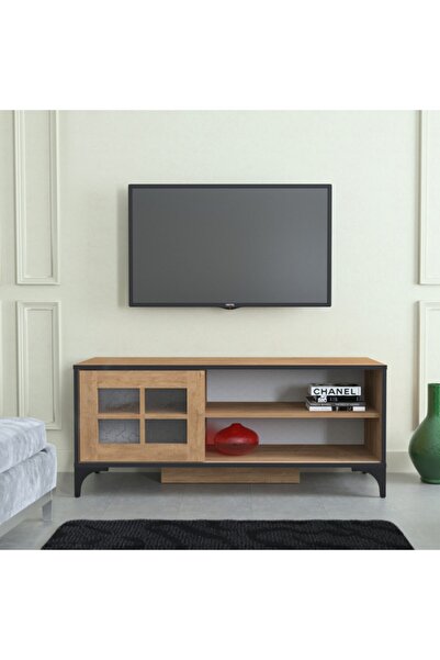 PASİFİC HOME Revival Metal Ayaklı Sürgülü Tv Ünitesi, 125 Cm, Meşe