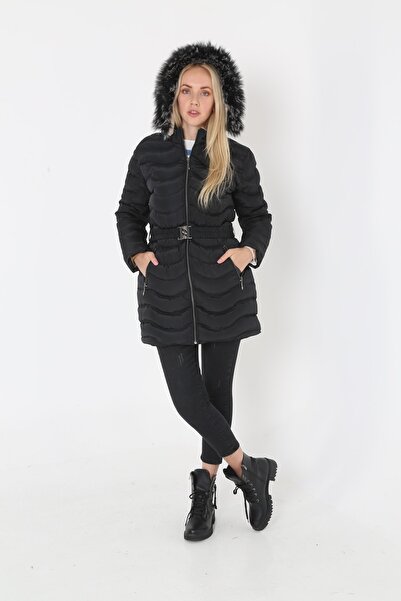 KMKkombin Palton puf cu glugă cu blană de mărime mare