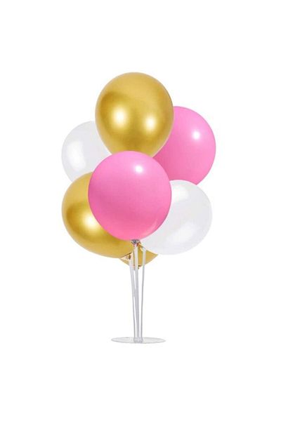 Party City Standing Balloon Stand - Chrome Gold-patstel Pink-pastel with White Balloons