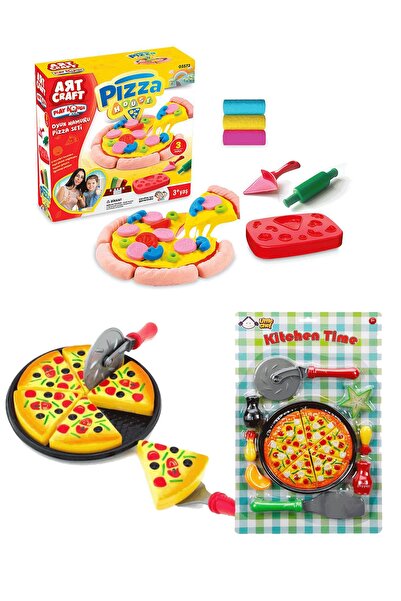 Fırsat Oyuncak Oyuncak Aksesuarlı Tepsili Pizza Oyun Seti Pizza Oyun Hamuru Ç...