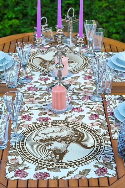 Realhomes 4+1 Cream Floor Ethnic Illustrated American Service & Runner Set