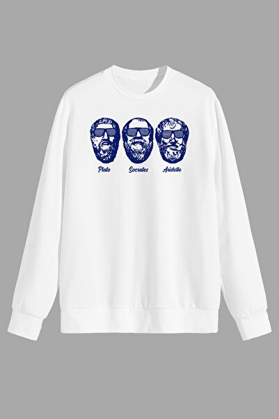 perseusshopping Философ Платон Сократ Аристотел Печатно бяло унисекс суитшърт