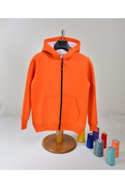 KİDSPİTİRCİK Cardigan unisex pentru copii, portocaliu, cu fermoar, fleece gros de 3 fire