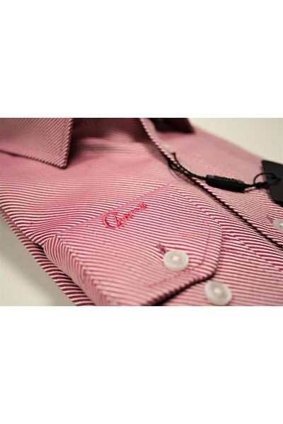 Chamis Slimfit Dark Red Striped Classic Collar Shirt