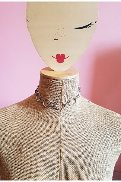 Nishstyle Gümüş Renk Halka Geçmeli Choker Kolye