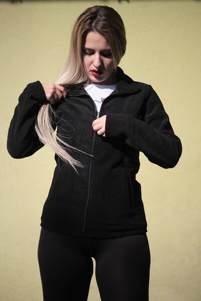 arz offeresteem سترة صوف نسائية سوداء بسحاب مقاس مناسب (مع كوب)