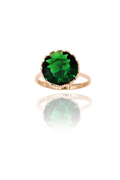 Takı Boom Büyük Yeşil Zirkon Taşlı Yuvarlak Gümüş Yüzük