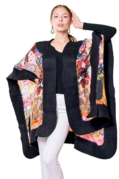 Nomads Felt İpek Keçe Panço | Siyah Gustav Klimt Maria Munk | Nomads Felt