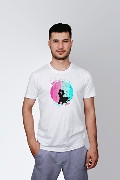 ErTaPassage Ανδρικό λευκό μπλουζάκι Happy Valentine's Day με τύπωμα Standard ...