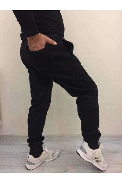 BENESSE Φούτερ Unisex με τρεις κλωστές μαύρο με ελαστικά πόδια