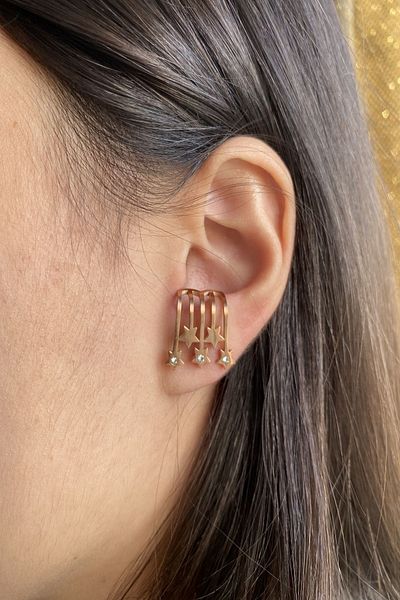axexuar Five Star Zircon Stone Rose Color Elegant 316L Women's Steel Earrings - Does Not Tarnish Stainless Sold in Pairs