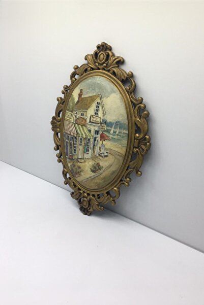 Otantik Dekoratif Duvar Objesi Polyester Altın Varaklı Bombeli Resim Duvar Süsü 41x29 Cm