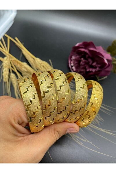 Yıldız Gold İmitasyon 22 Ayar Altın Kaplama Zikzak Desen 5'li 1.5 Cm Bilezik