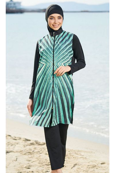 Estiva Black Patterned Vest Look Hijab Swimsuit