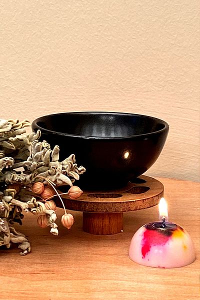 FANTASTİK SANAT ATÖLYESİ Decorative Gift Incense Holder Candle Holder - Metallic Shiny Black Color Luxury Series Incense And Ritual Container