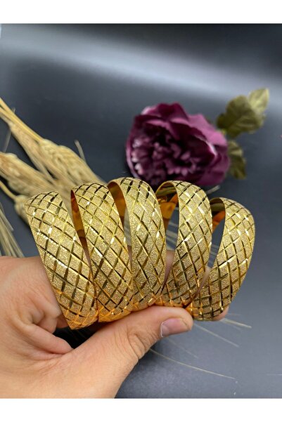 Yıldız Gold İmitasyon 22 Ayar Altın Kaplama Baklava Dilim 5'li 1.5 Cm Bilezik