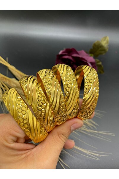 Yıldız Gold İmitasyon 22 Ayar Altın Kaplama Çoklu Desen 5'li 1.5 Cm Bilezik