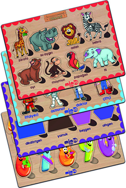 minİQ toys Wooden Turkish Forest Animals+professions+shapes+numbers Set of 4 ...