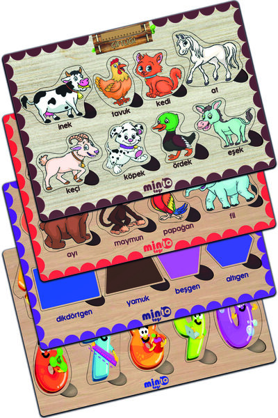 minİQ toys حيوانات المزرعة التركية الخشبية.+حيوانات الغابة.-الأشكال والأرقام،...