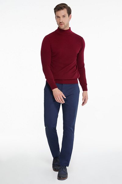 Hatemoğlu Men's Claret Red Regular Fit Half Fisherman Knitwear Sweater
