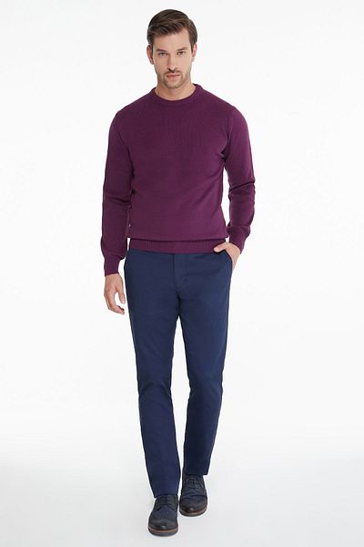 Hatemoğlu Men's Plum Crew Neck Knitwear Sweater