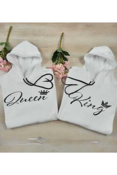 giyinbizden Set de îmbrăcăminte pentru cuplu, alb, King Queen, din polar