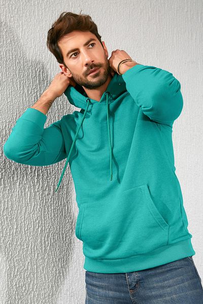 Sateen Men Benetton – Grünes Sweatshirt mit Kängurutasche für Herren
