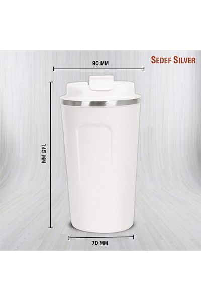 SEDEF SİLVER Double Layer Hand-Free 380 ml Small Stainless Steel Leakproof In-Car Cup Thermos Mug Tea Thermos