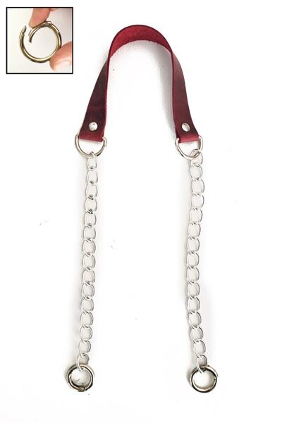 Alfa Tasarım Gerçek Deri Ve Zincir, Yaylı Halka Takım Çanta Sapı (75 Cm) - Gü...