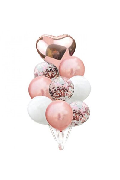 BEST PARTİ DOĞUM GÜNÜ PARTİ SÜSLERİ 10 Pieces Rose Gold Heart Balloon Bunch