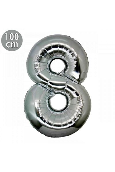 BEST PARTİ Number 8 Silver Foil Balloon 40 Inch, 100cm