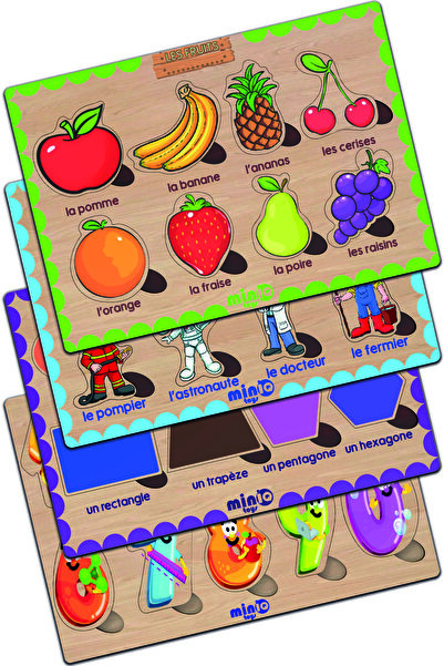 minİQ toys الخضار الفرنسية الخشبية - المهن - الأشكال - الأرقام مجموعة من 4 أل...