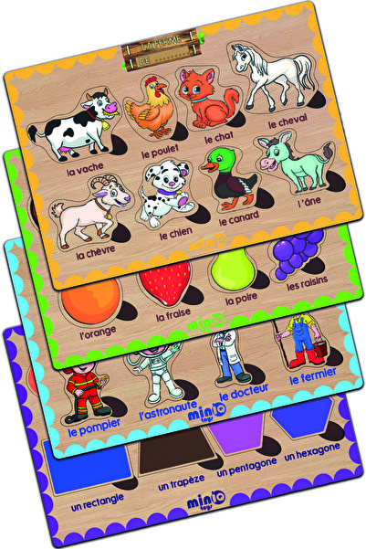 minİQ toys حيوانات المزرعة الفرنسية الخشبية - الفواكه - المهن - الأشكال مجموع...