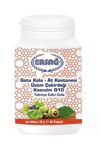 Ersağ Gotu Kola-Horse Chestnut-Grape Seed Coenzyme Q10 Food Supplement -60 Capsules