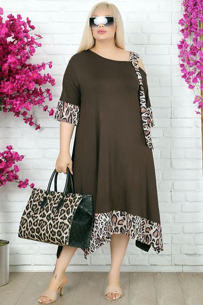 Kheos Leopard Pattern Off-the-Shoulder Buckle Asymmetrical Lycra Evening Dress