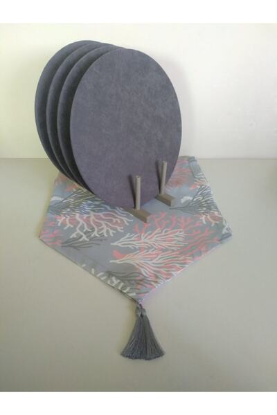 Ayşemce Σετ τραπεζαρίας American Service με ροζ κοραλί σχέδιο (4 γκρι πιάτα)