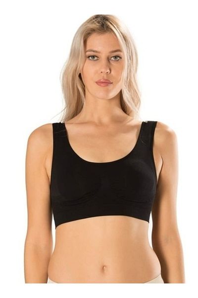 by HW Women's Black Bamboo Pad Thick Strap Bustier Bra Pack of 2