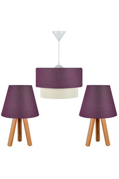 EvLight Triple Room Set Chandelier And Wooden Lampshade Purple