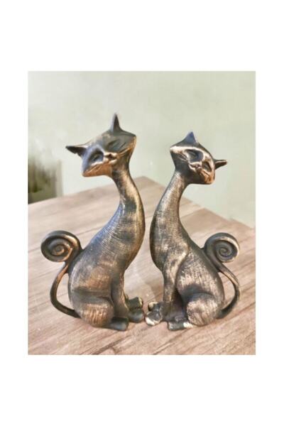 Genel Markalar Dekoratif Ikili Kedi Figürü Biblo